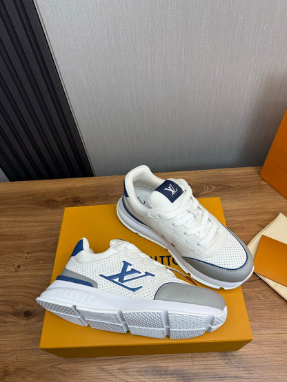 Tênis Casual Couro Branco Azul
