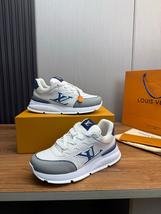 Tênis Casual Couro Branco Azul