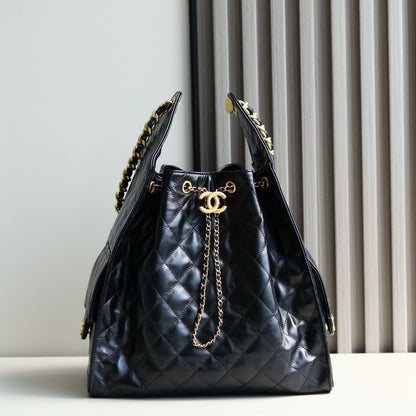 Bolsa Satchel Couro Acolchoado Preto 25cm