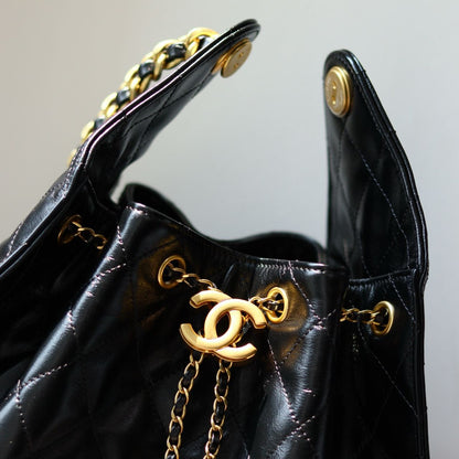 Bolsa Satchel Couro Acolchoado Preto 25cm