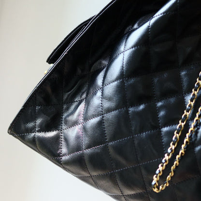 Bolsa Satchel Couro Acolchoado Preto 25cm