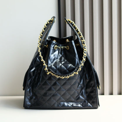 Bolsa Satchel Couro Acolchoado Preto 25cm