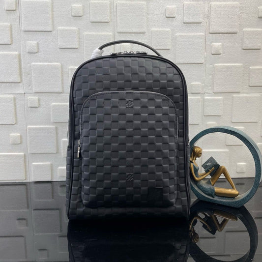 Mochila Couro Padrão Quadriculado Marrom