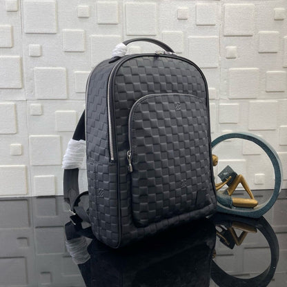 Mochila Couro Padrão Quadriculado Marrom