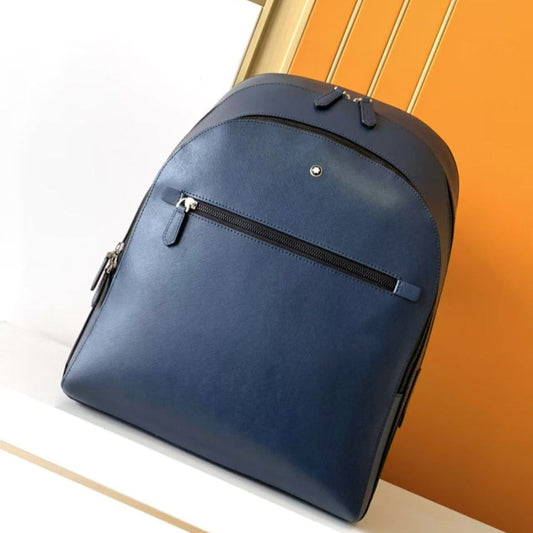 Mochila Azul Marinho Nylon com Detalhe em Couro