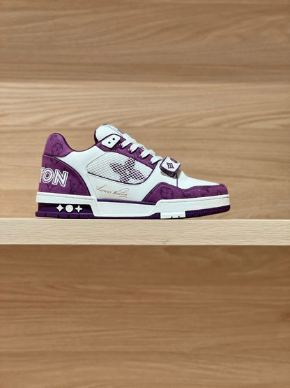 Tênis Couro Purple Detalhes Contrastantes Cano Baixo