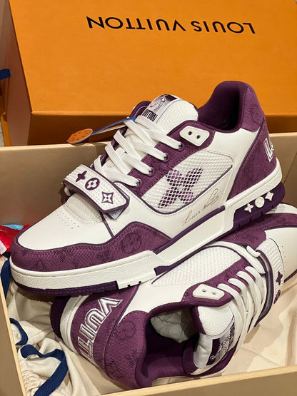 Tênis Couro Purple Detalhes Contrastantes Cano Baixo