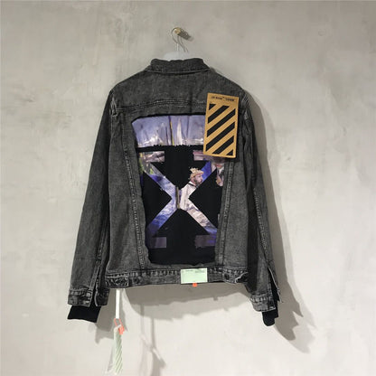 Jaqueta Denim Azul Couro Cintas Cruzadas