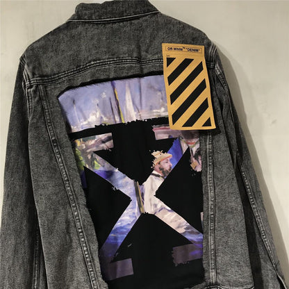 Jaqueta Denim Azul Couro Cintas Cruzadas