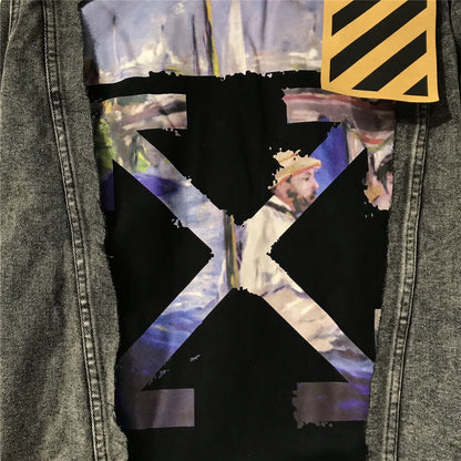 Jaqueta Denim Azul Couro Cintas Cruzadas