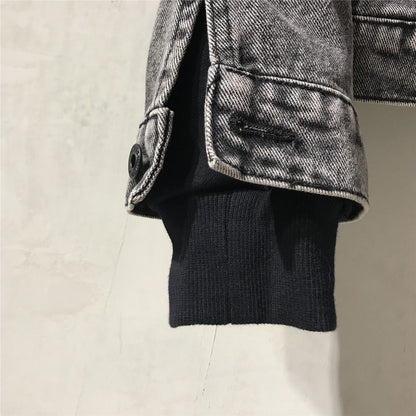 Jaqueta Denim Azul Couro Cintas Cruzadas
