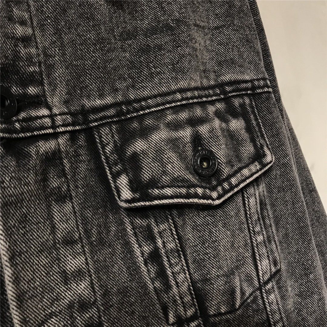 Jaqueta Denim Azul Couro Cintas Cruzadas