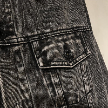 Jaqueta Denim Azul Couro Cintas Cruzadas