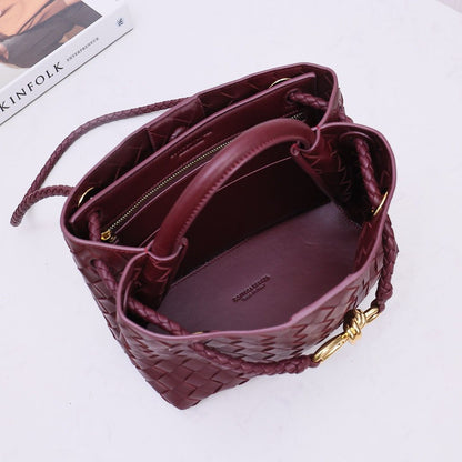 Bolsa Satchel Couro Entrelançado Marrom Chocolate Pequena