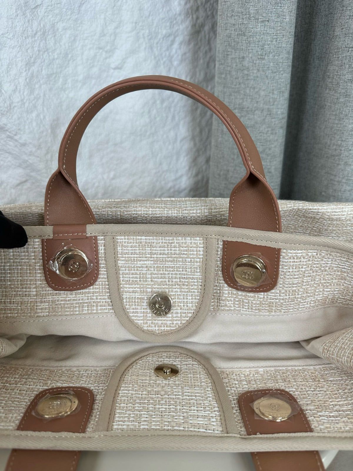 Bolsa Tote Lona Bege Alças Duplas