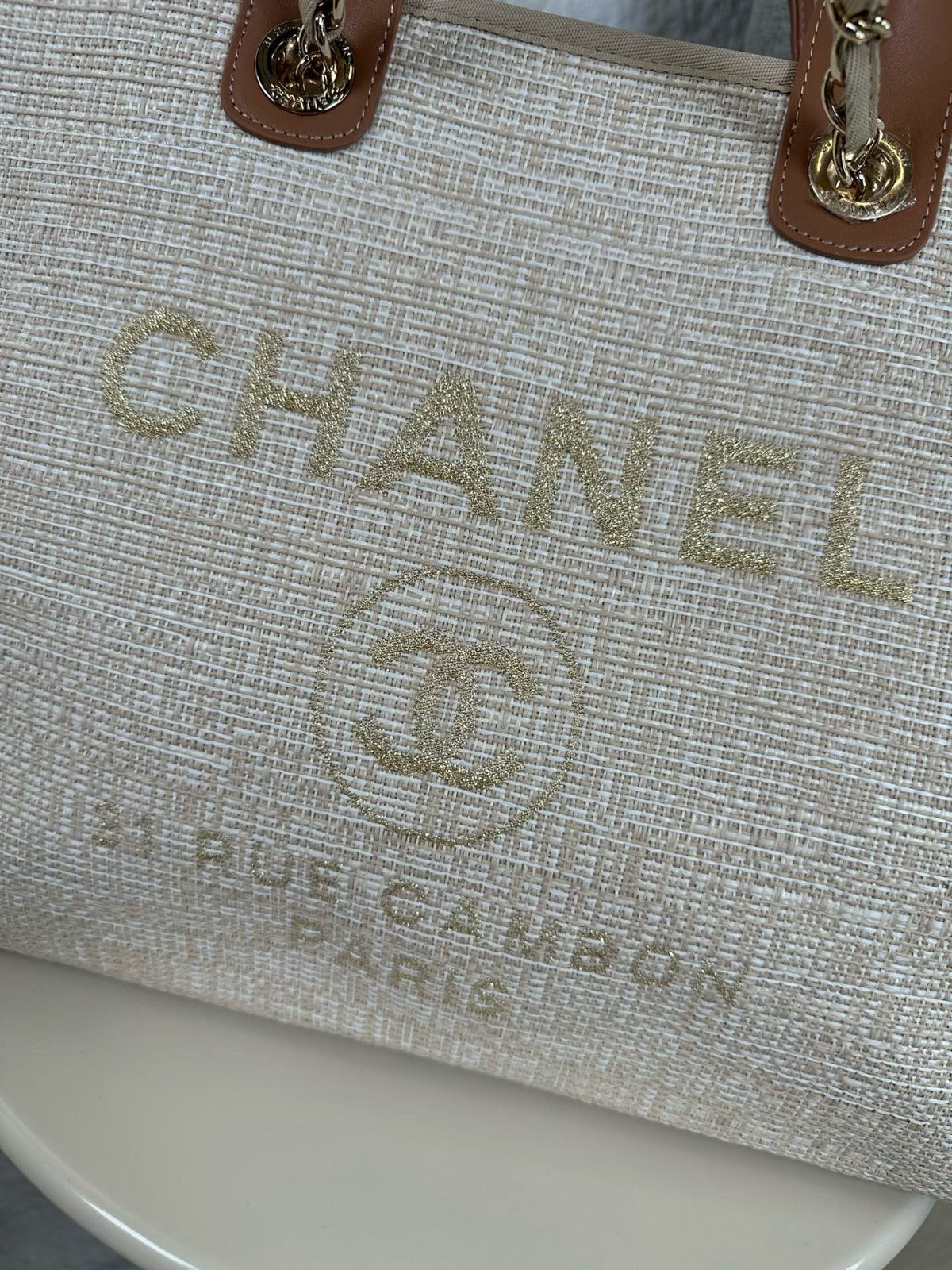 Bolsa Tote Lona Bege Alças Duplas