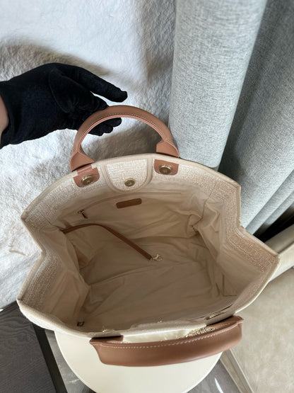 Bolsa Tote Lona Bege Alças Duplas