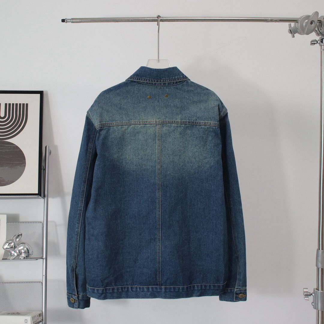 Jaqueta Jeans Azul Padrão Monograma Geométrico