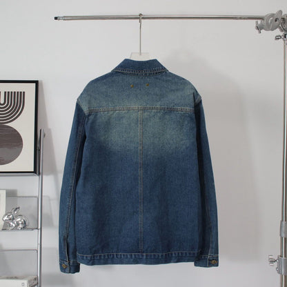 Jaqueta Jeans Azul Padrão Monograma Geométrico