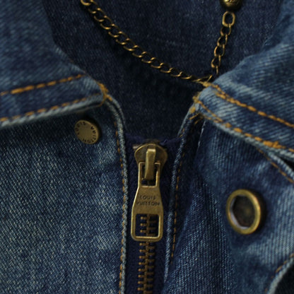 Jaqueta Jeans Azul Padrão Monograma Geométrico