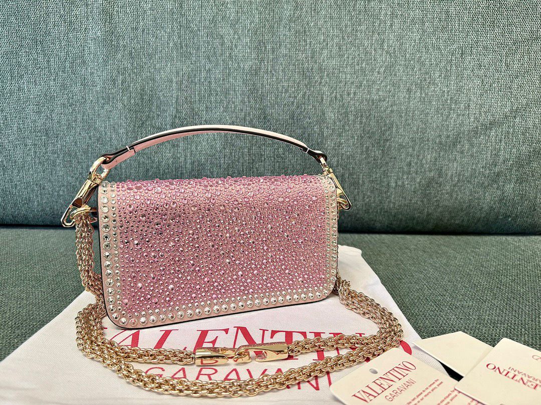 Bolsa Ombro Couro Preto Aplicações de Cristal