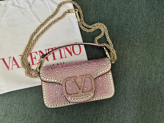 Bolsa Ombro Couro Preto Aplicações de Cristal