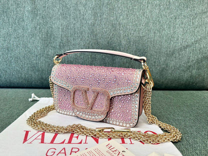 Bolsa Ombro Couro Preto Aplicações de Cristal