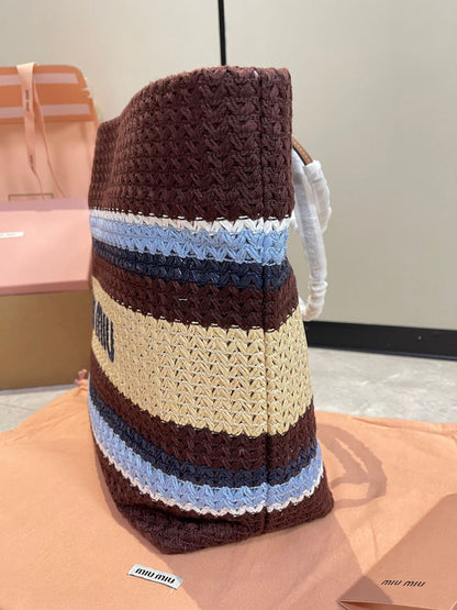Bolsa Tote Palha Crochê Listrada