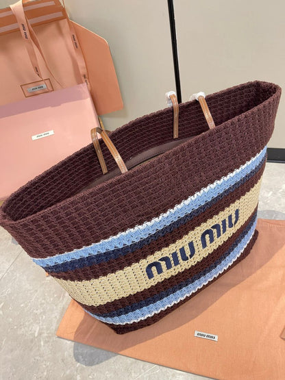 Bolsa Tote Palha Crochê Listrada