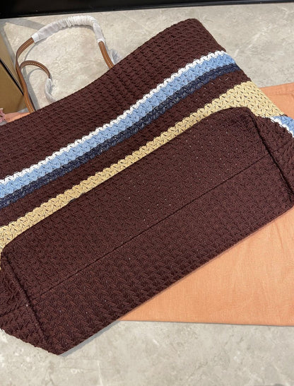 Bolsa Tote Palha Crochê Listrada