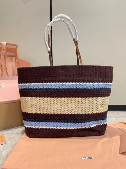 Bolsa Tote Palha Crochê Listrada