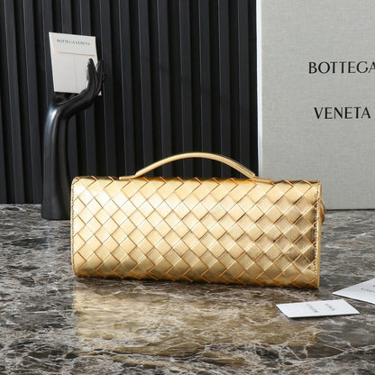 Bolsa Clutch Couro Dourada Textura Entrelaçada