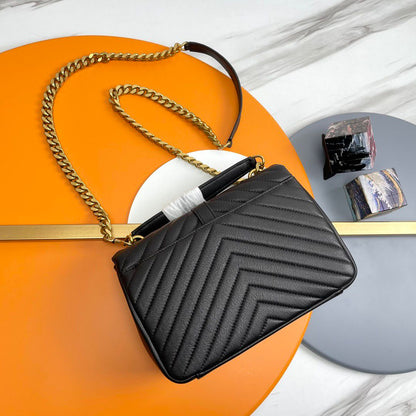 Bolsa Satchel Couro Preto Fechamento Frontal