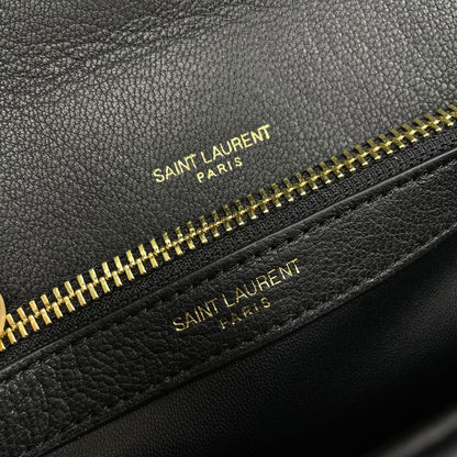 Bolsa Satchel Couro Preto Fechamento Frontal