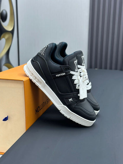 Tênis Casual Couro Branco Preto