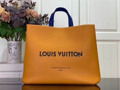 Bolsa Tote Shopper Couro Padrão Monograma Geométrico Marrom Tamanho M