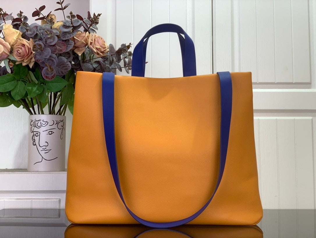 Bolsa Tote Shopper Couro Padrão Monograma Geométrico Marrom Tamanho M