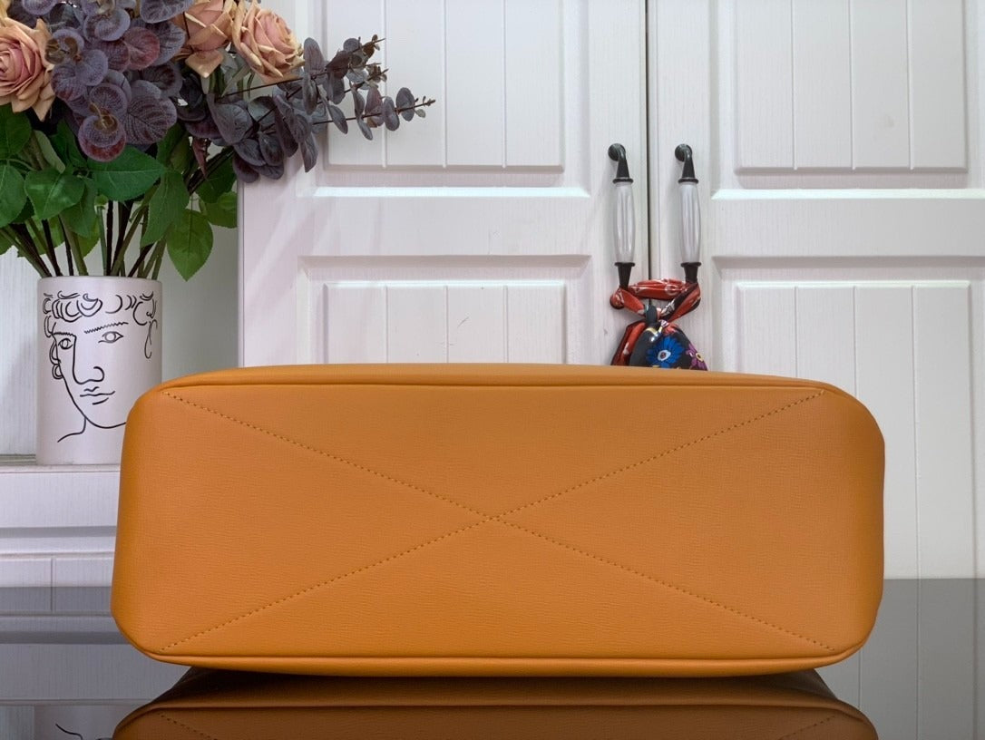 Bolsa Tote Shopper Couro Padrão Monograma Geométrico Marrom Tamanho M