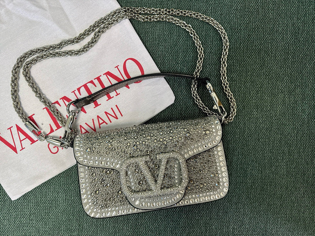 Bolsa Ombro Couro Preto Aplicações Rhinestone