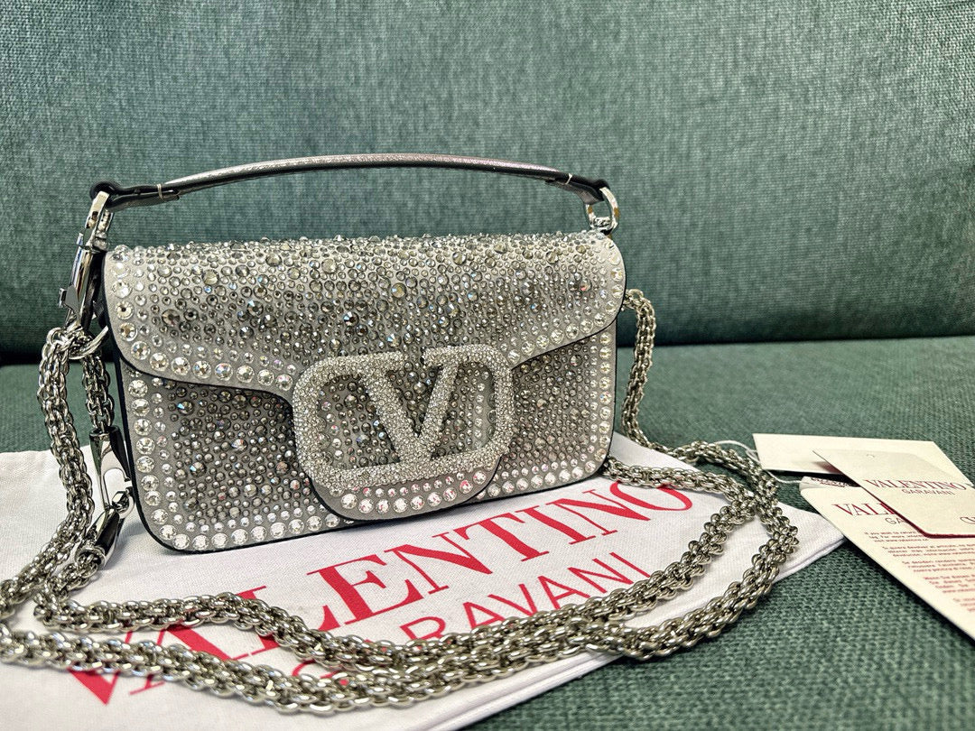 Bolsa Ombro Couro Preto Aplicações Rhinestone