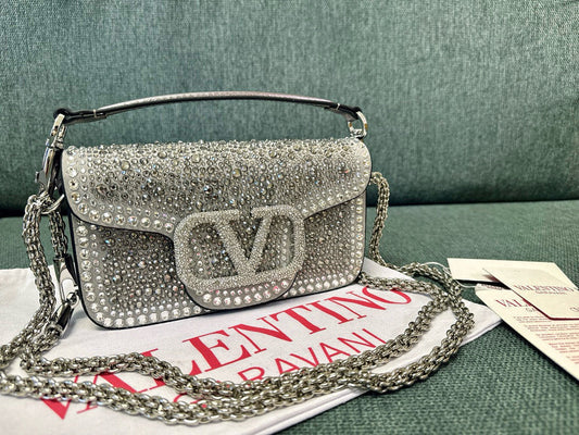 Bolsa Ombro Couro Preto Aplicações Rhinestone