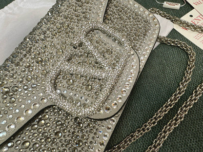 Bolsa Ombro Couro Preto Aplicações Rhinestone