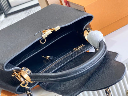 Bolsa Satchel Couro Supple Marrom Alça Corrente 27cm