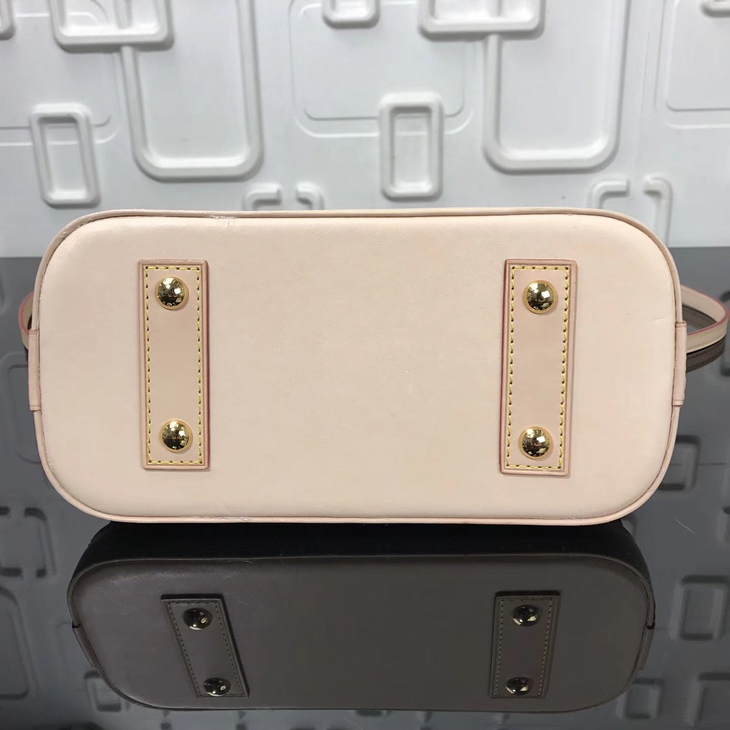 Bolsa Satchel Couro Padrão Monograma Geométrico Marrom Pequena