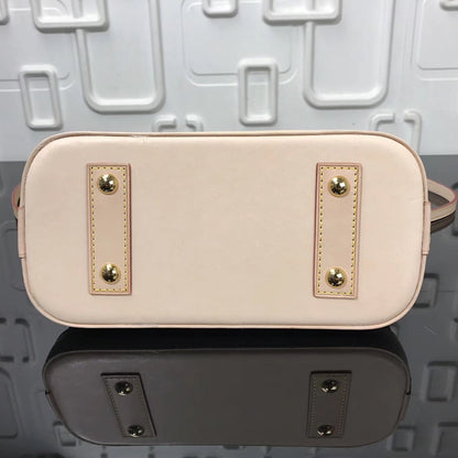 Bolsa Satchel Couro Padrão Monograma Geométrico Marrom Pequena