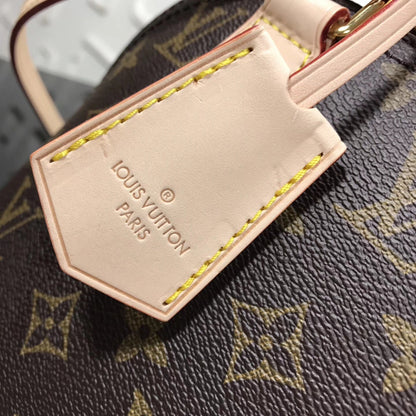 Bolsa Satchel Couro Padrão Monograma Geométrico Marrom Pequena