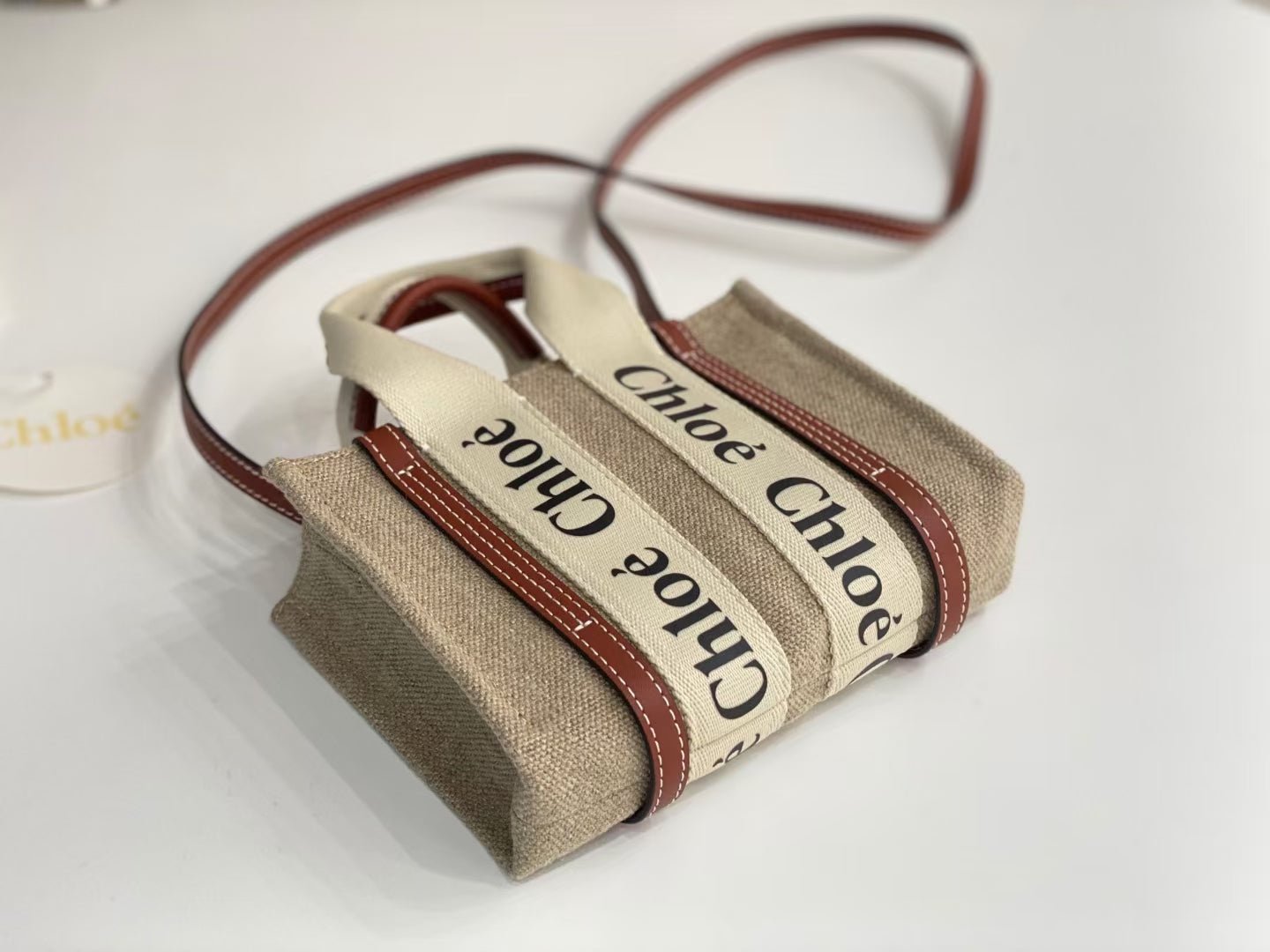 Bolsa Tote Couro Pequena Dois Tons Bege e Marrom