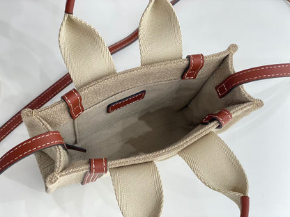 Bolsa Tote Couro Pequena Dois Tons Bege e Marrom