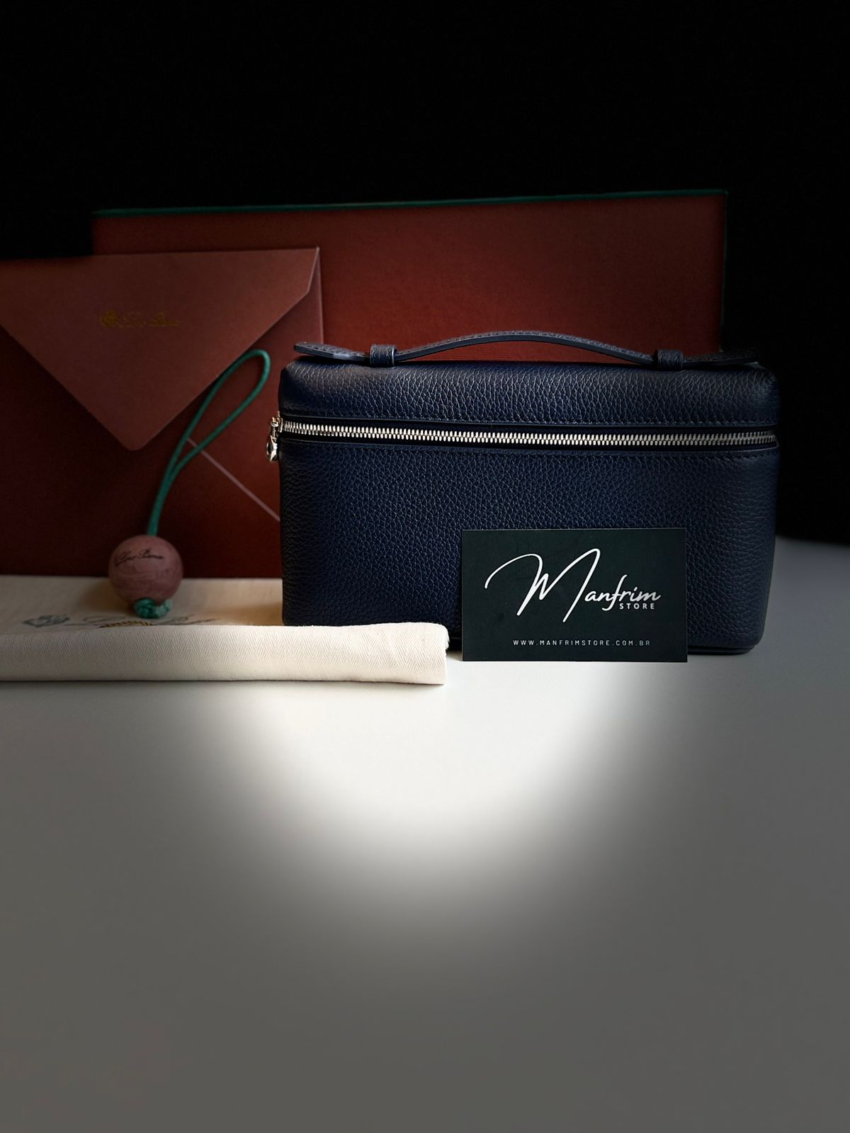 Bolsa Clutch Couro Azul com Bolso Extra