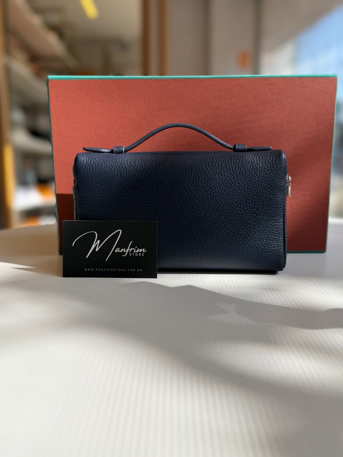 Bolsa Clutch Couro Azul com Bolso Extra
